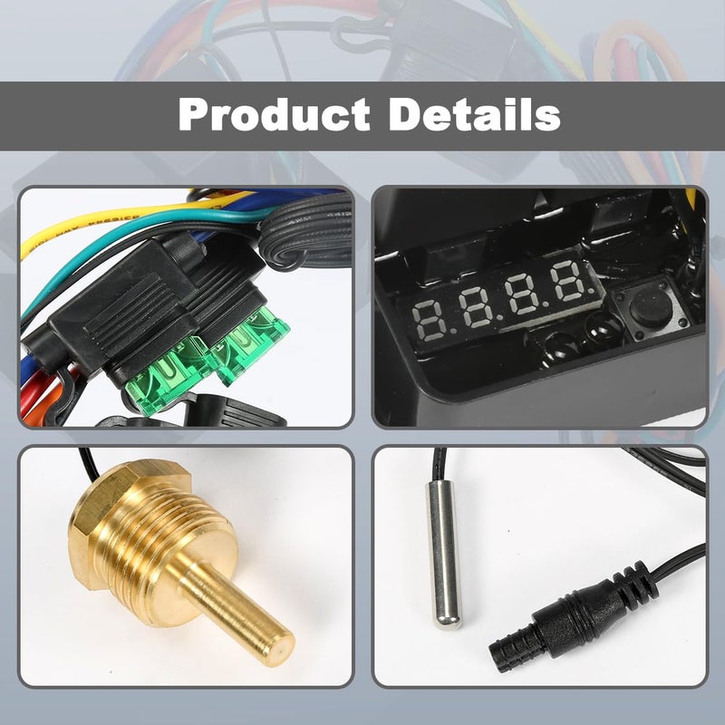 JUNRUO Digital Electric Radiator Fan Controller Switch Kit with 1/4" NPT Thermal Sensor，Fit for GM SUV Truck Fan Module(Part #0445) - Image 4